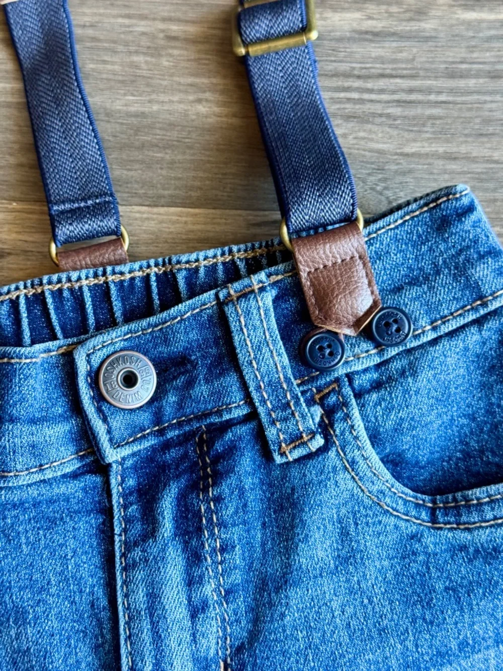 Classic Vintage OshKosh Denim Jeans With Detachable Suspenders‎ Blue Kids 5T